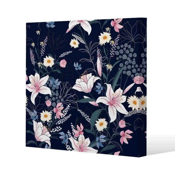 Benjamin Tate Design Tropical White & Pink Flowers Slim Style Canvas Print  30x30cm , 15mm Slim Real wood.