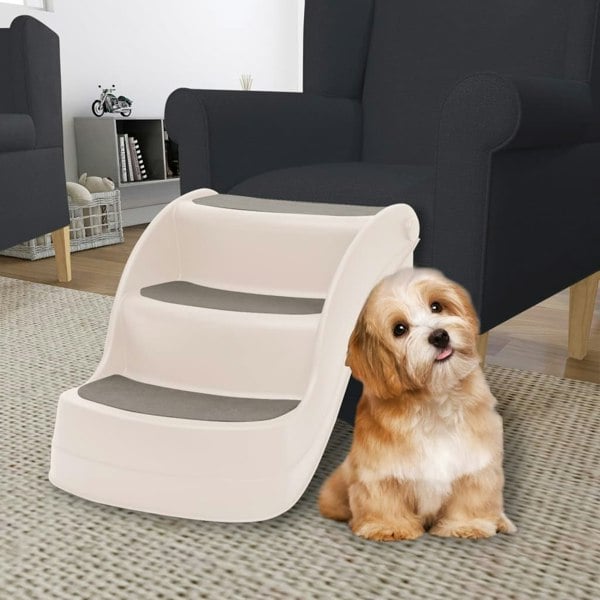 Berkfield Folding 3-Step Dog Stairs Cream 50x38x38 cm Plastic