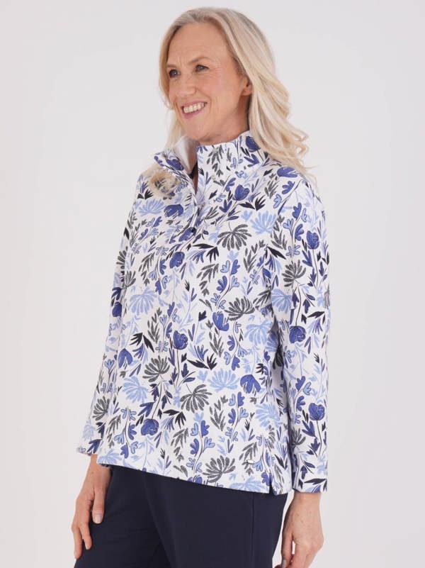 TIGI French Terry Floral Funnel Neck Top