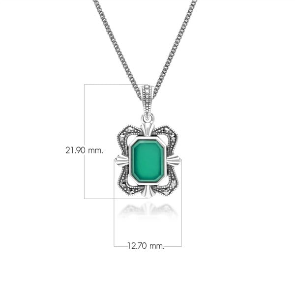 Art Deco Style Baguette Chalcedony and Marcasite Pendant Necklace in Sterling Silver 214P334501925 Dimensions