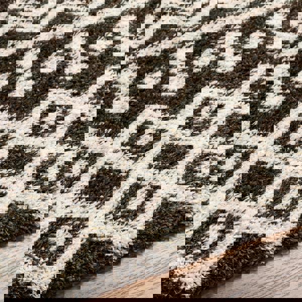 Livabliss Urban Shag-Geometric Brown Ivory Soft Plush Pile Rug