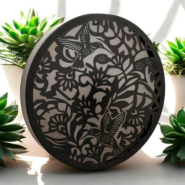 EDH Door Hardware Hummingbird Solar Wall Panel – 40 x 40 x 5 CM | Solar-Powered Outdoor Wall Art | Metal Garden Panel with LED Light for Patio
