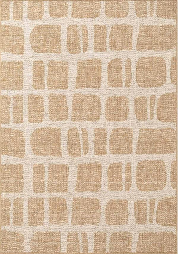 Beige and brown geometric patterned rug