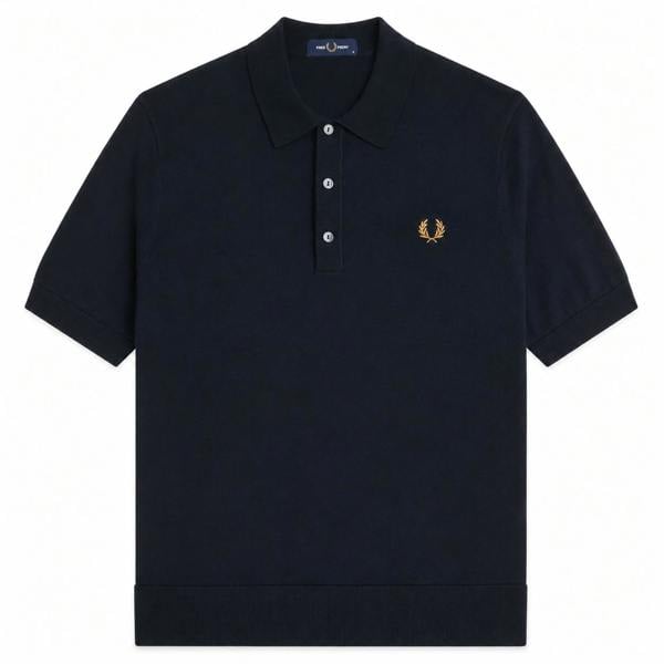 Fred Perry Cotton Knitted Polo Shirt Navy