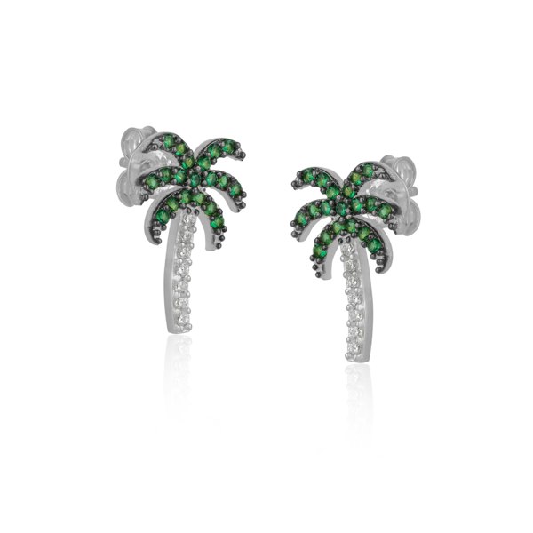 Spero London Palm Tree Sterling Silver Stud Earrings