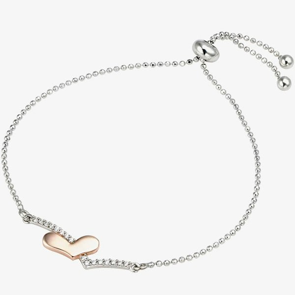 T. H. Baker Two Colour Cubic Zirconia Heart Wishbone Toggle Bracelet 2THB019004