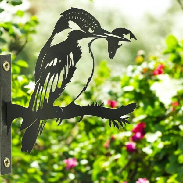 EDH Door Hardware Metal Kingfisher Tree Silhouette – 18cm x 28cm | Rustic Outdoor & Indoor Wall Art for Garden, Fence, or Home Décor