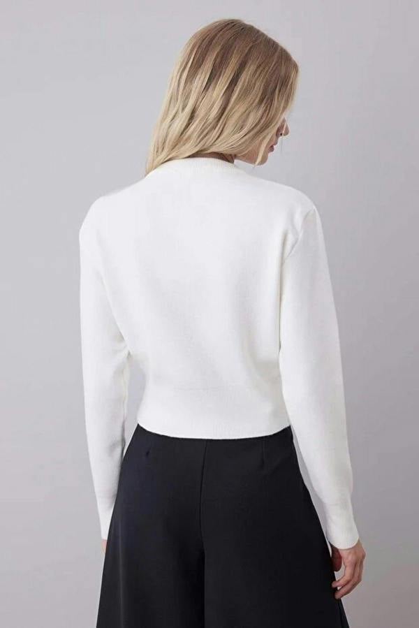 WOVCOR Premium Yarn Crop Knit Cardigan with Rose Button Detail