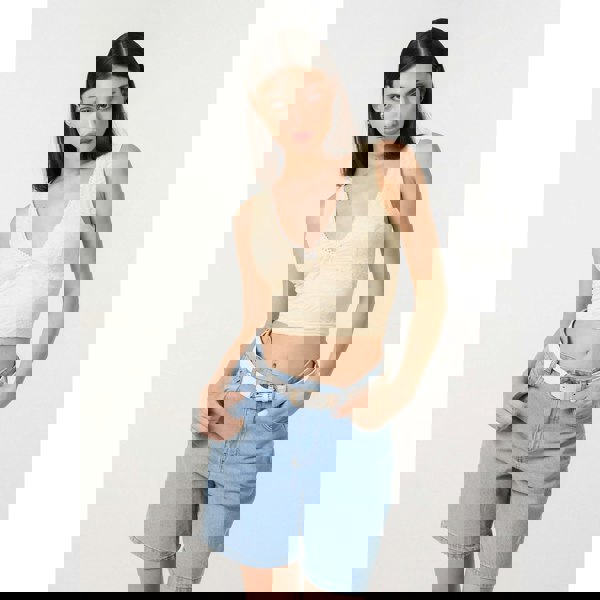 Pink Vanilla V Neck Lace Crop Top