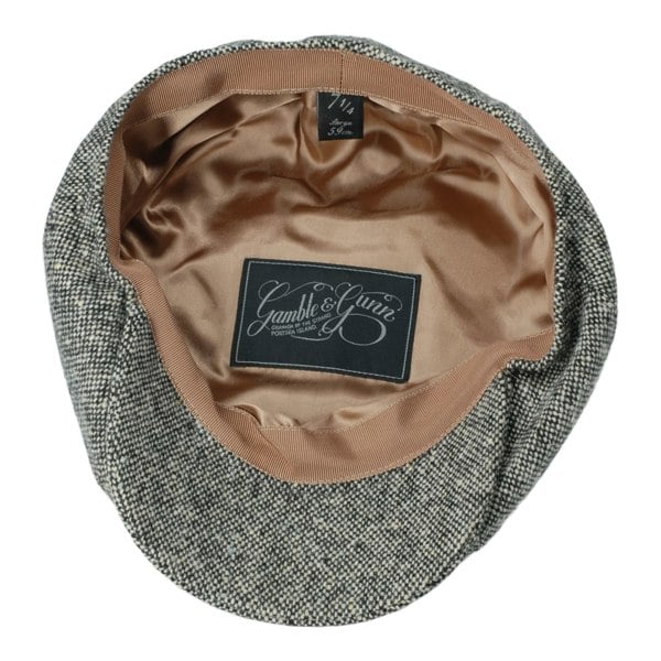 Gamble & Gunn Molloy & Sons Donegal Tweed 'Pepper' Fabric British Made Tweed 8 Panel Button Top Cap