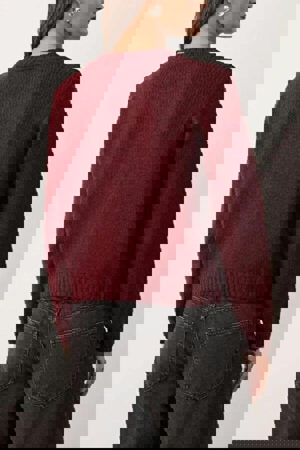 WOVCOR Crew Neck Knit Cardigan with Ribbon Detail