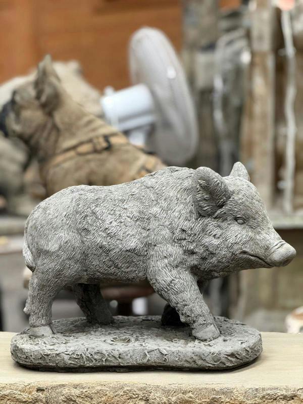 OSN Stone Wild Boar Statue – Detailed Woodland Garden Ornament