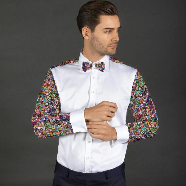RANSOM TEXT PRINTED TUXEDO SHIRT WITH BOWTIE - Premium Men's Patterned Shirt by Claudio Lugli | Bold Design, Tailored Fit, Best Printed Shirts