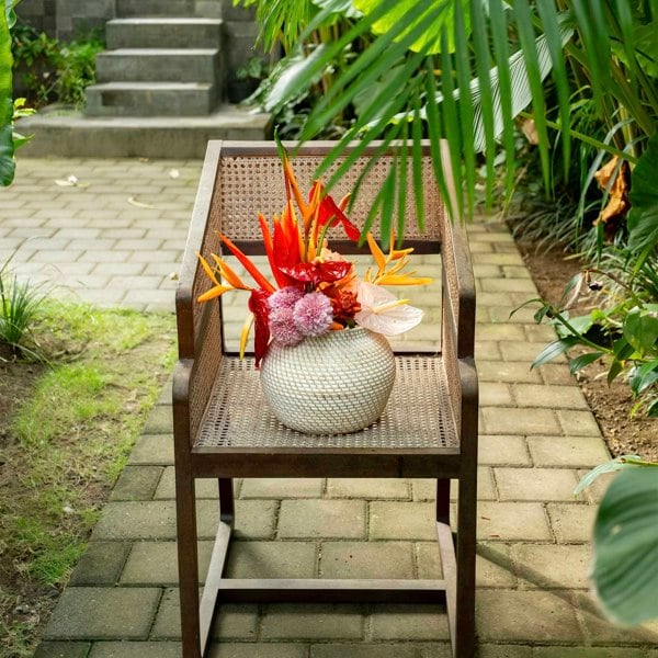 Woven Rattan Flower Vase in white wash and natural - Coastal Villa Homeware