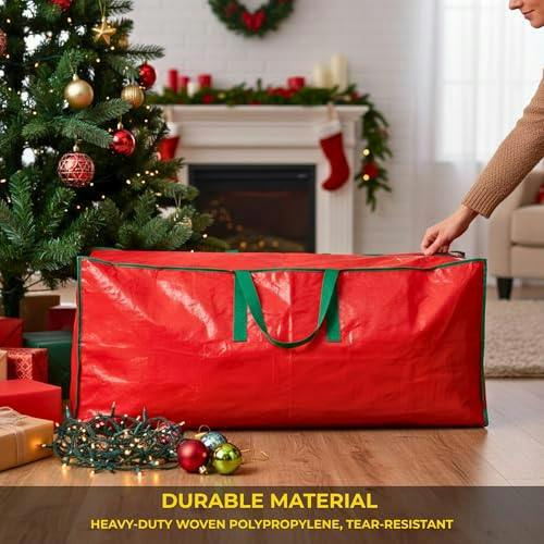7.5ft Red Christmas Tree Storage Bag for Disassembled Artificial Trees with Zip Fastening image 6
