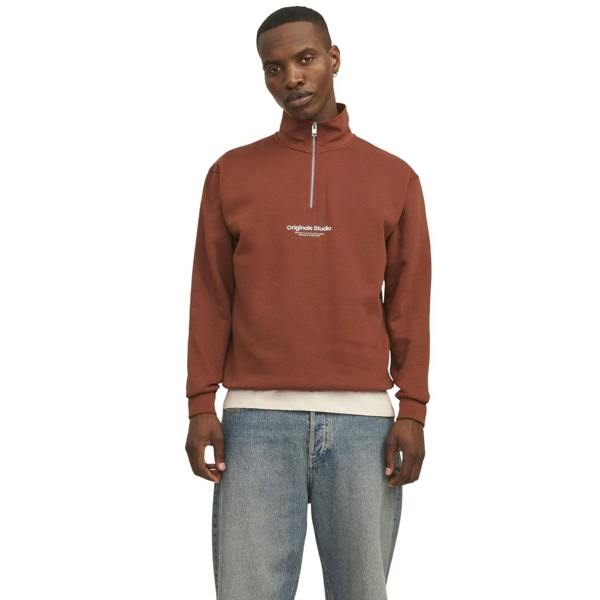 Jack And Jones Mens Originals Studio Half Zip Sweatshirt - Brandy - 