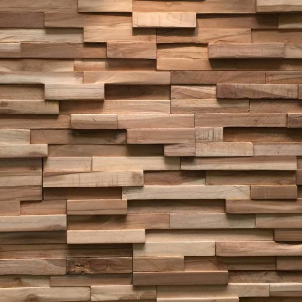 Wallsupply UltraWood Firenze Solid Teak Wood Panels, Wall Cladding 3D Interlocking Tiles, 10pcs 0.9m²