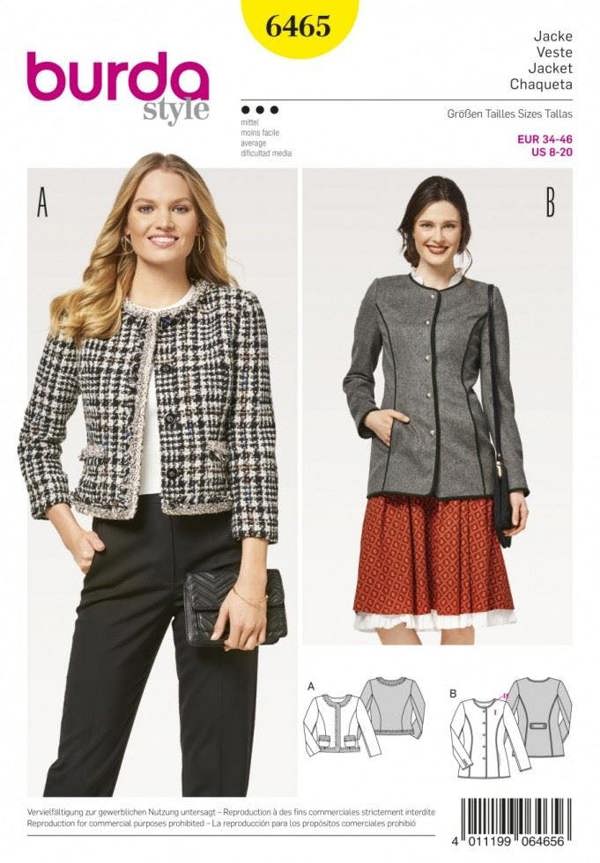 Burda Sewing Pattern 6465 Jackets For Women, 8 to 20 - Intermediate