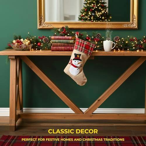 Large Snowman Christmas Stocking in Brown Hessian, 45cm Tall with 26cm Opening image 8