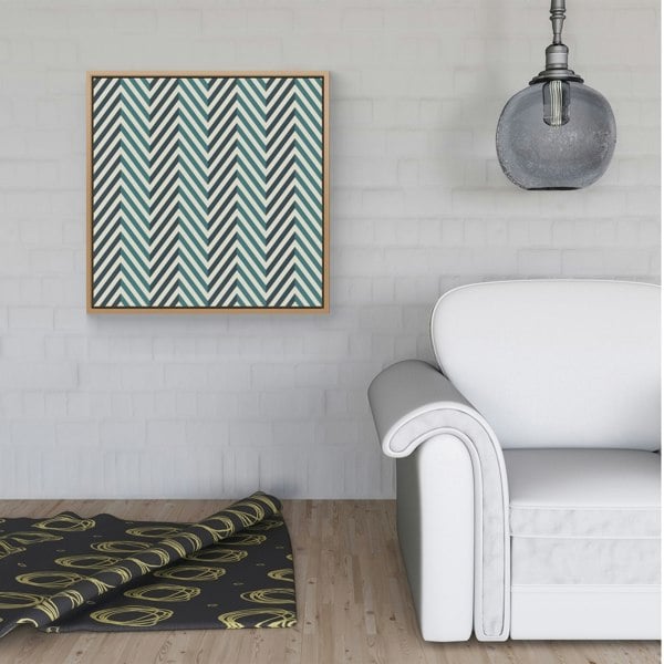 Warren Reed Geometric Herringbone Chevron Blues Framed Canvas