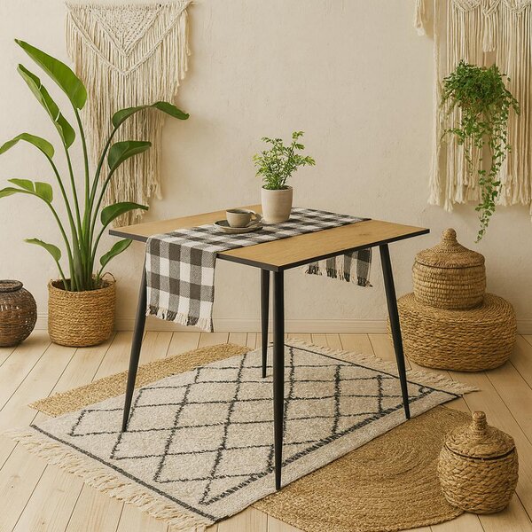 Wyld Haus Venice 4 Seater Square Wild Oak Effect Dining Table with Black Steel Legs