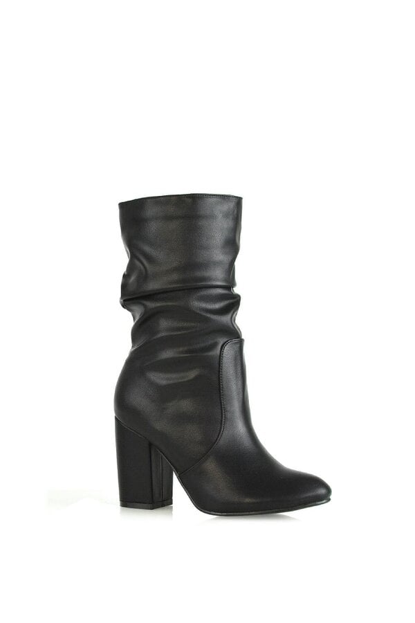 XY LONDON Mid Calf High Block Heel Ruched Boots