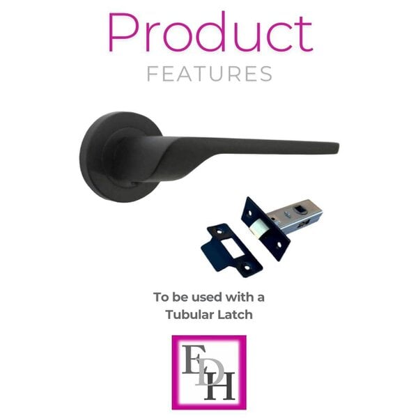 EDH Door Hardware Modern Matt Black Lever on Rose Plate Door Handle Set – 6 Pairs, 52mm Round Rose Plate & 127mm Lever Handle