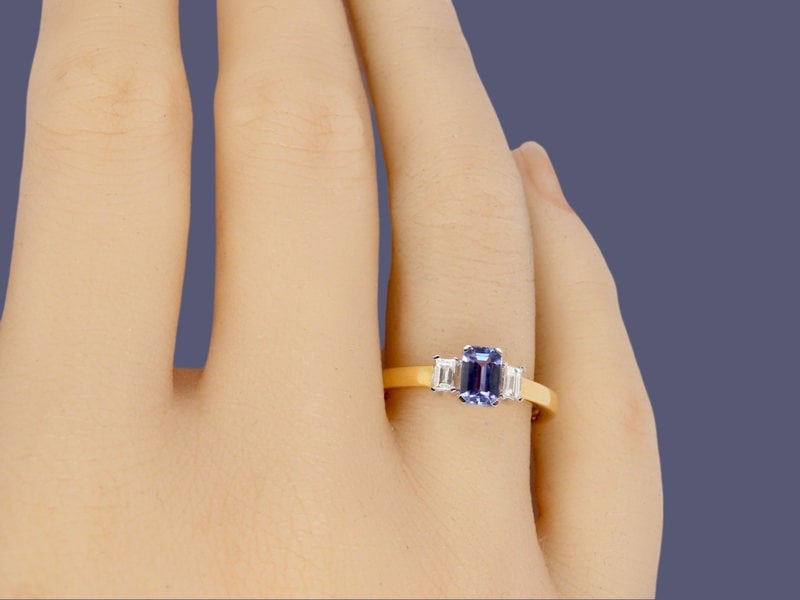 Vintage Tom A Tanzanite and Diamond three stone ring