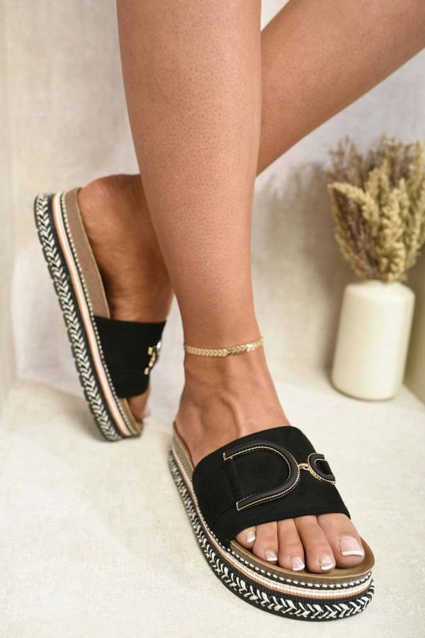 Camille Decorated Platform Sandals - Black
