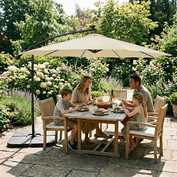 Jardi LED Cantilever Parasol 3m With Square Base – Cream