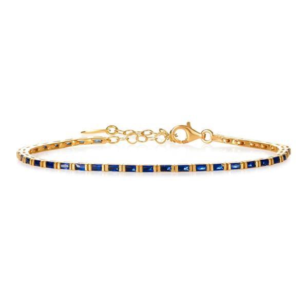 namana Blue Gold Plated Sterling Silver Tennis Bracelet With Baguette-Cut Stones for Women