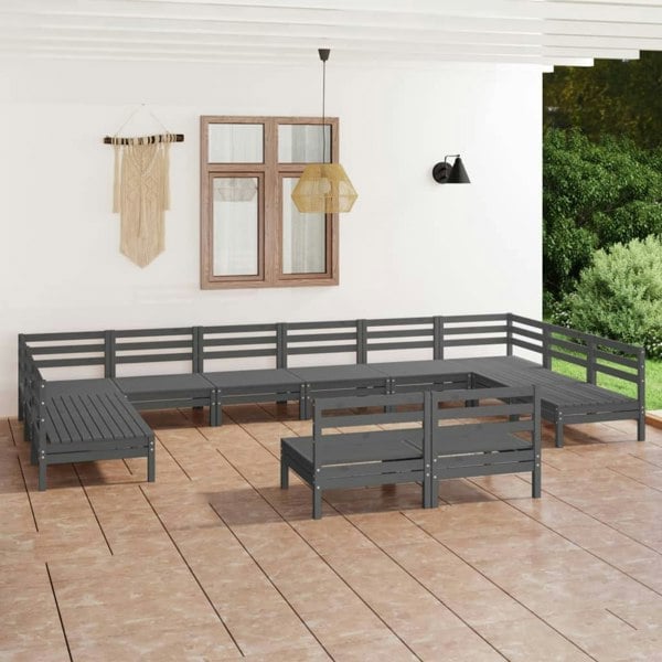 Berkfield 12 Piece Garden Lounge Set Grey Solid Wood Pine