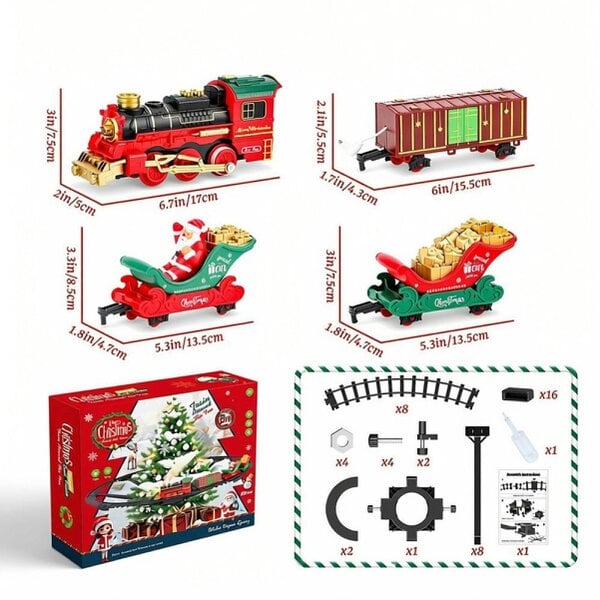 deAO 53-Piece Christmas Steam Train Set with Lights, Music, Smoke & Santa Track for Kids 3+