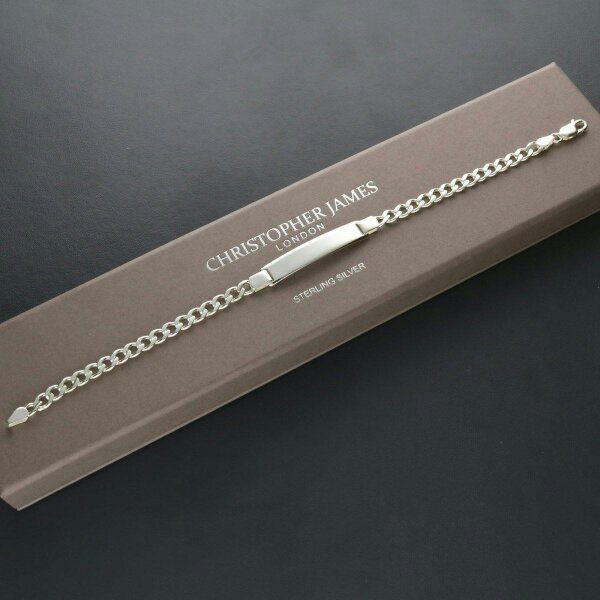 Christopher James of London Sterling Silver Mens Slim ID Bracelet With Optional Engraving