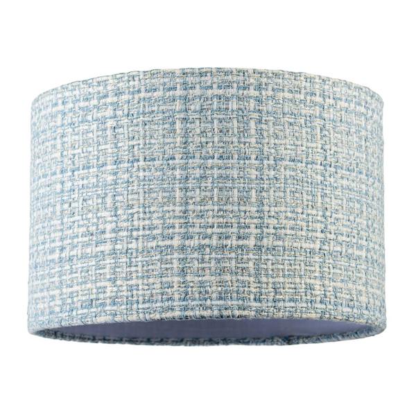 Modern drum Lamp Shade Upholstered in Soft Woven Boucle Style Fabric Image 1
