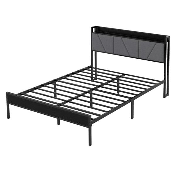 Levede Bed Frame Metal Platform Upholstered Headboard with Storage Single Double