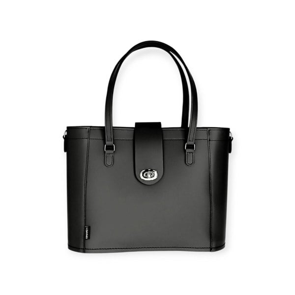 Zatchels Leather Mini Twist Lock Shopper Bag - Black