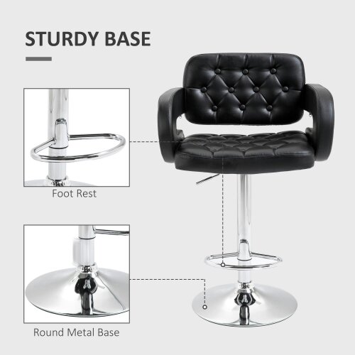 Wyld Haus Hafi Rino Faux Leather Black Adjustable Swivel Bar Stools Set Of 2 With Back And Arm Support