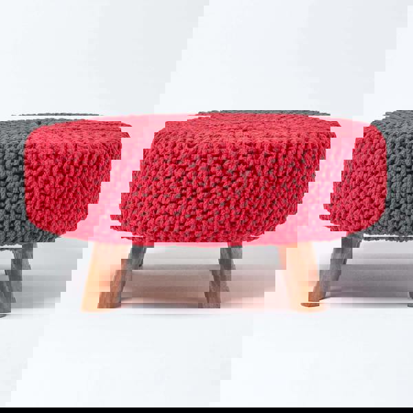 HOMESCAPES Large Round Cotton Knitted Footstool on Legs