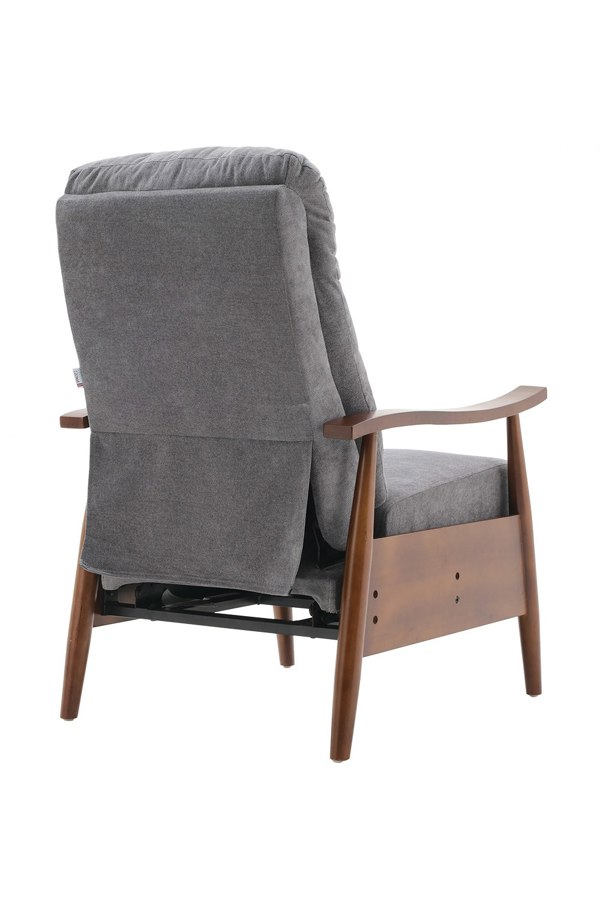Living and Home Grey Manual Recliner with Walnut Colored Wooden Armrests
