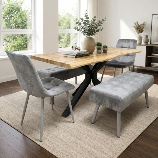 Kosy Koala Modern Dining Table Set With 2 Grey Velvet Chairs And 2 Grey Velvet Benches Dining Room Furniture