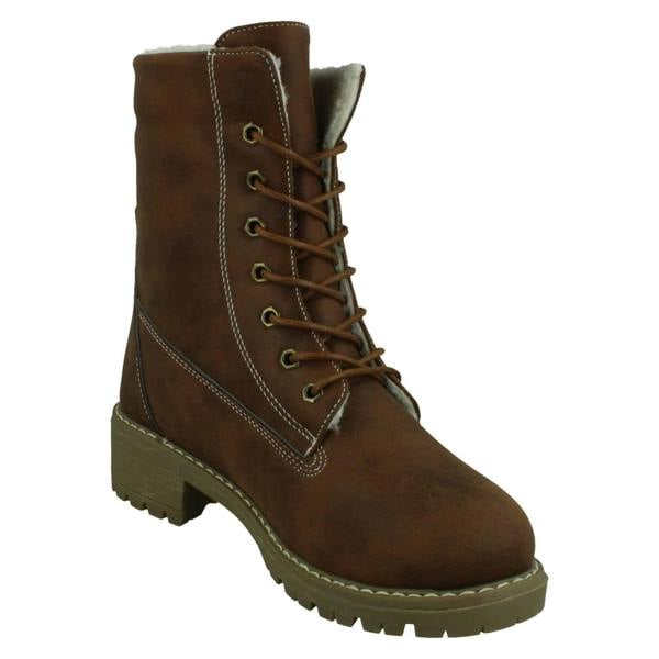 Spot On Ladies Spot On Mid Heel Lace Up Fleece Lined Calf Boots F51217