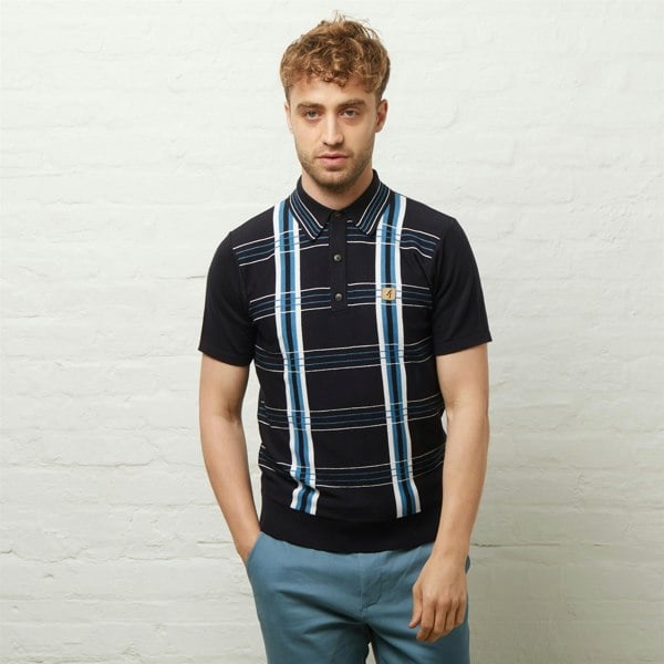 Gabicci V54GM01 Mens Searle Short Sleeve Pattern Knitted Polo Gabicci Vintage - NAVY