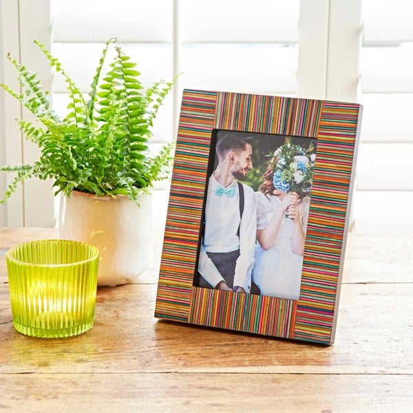 Paper High Dhari Multicoloured Stripe Papri Wood Photo Frame
