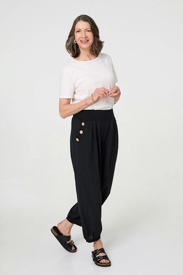 Black | Elasticated High Waist Loose Trousers
