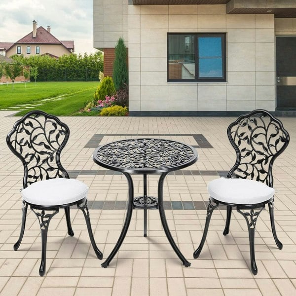 3pcs Black Cast Aluminum Bistro Table and Chairs Set Garden Dining Sets Living and Home