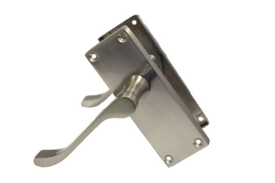 EDH Door Hardware Satin Nickel Victorian Scroll Door Handles – Modern Lever Latch Handles on Backplate – 118mm x 42mm