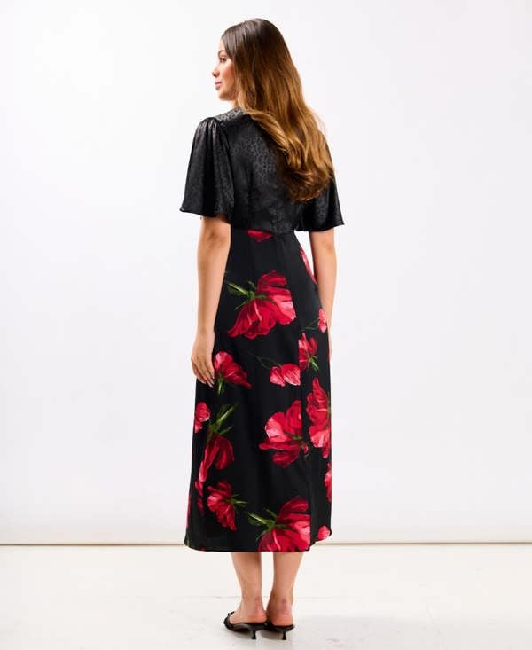 Red Floral Animal Mix Midi Dress