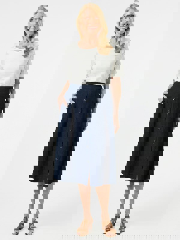 PennyPlain Button Through Skirt - Navy