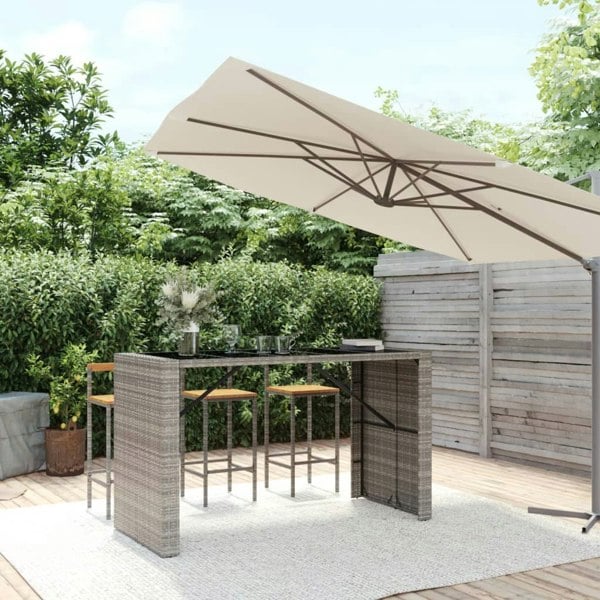 Berkfield Bar Table with Glass Top Grey 185x80x110 cm Poly Rattan